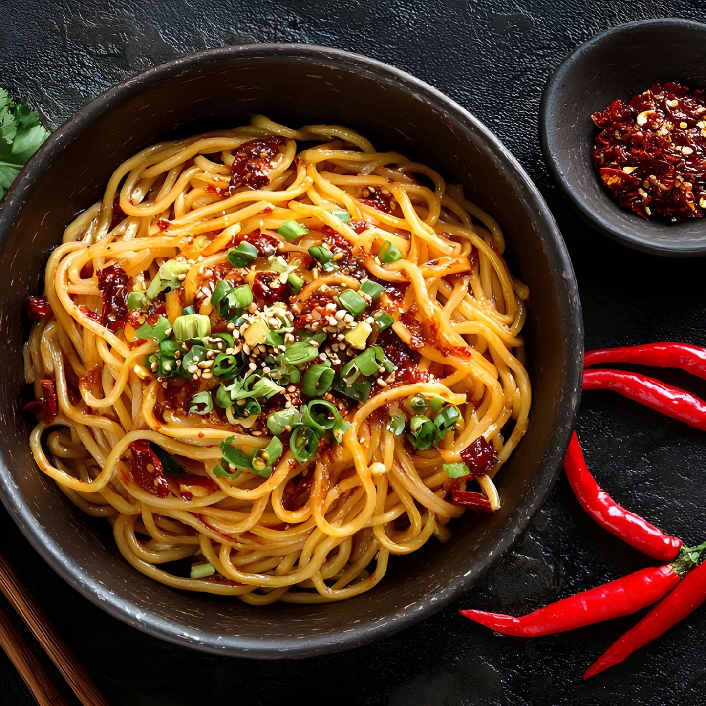 noodles with chile crisp and green onion