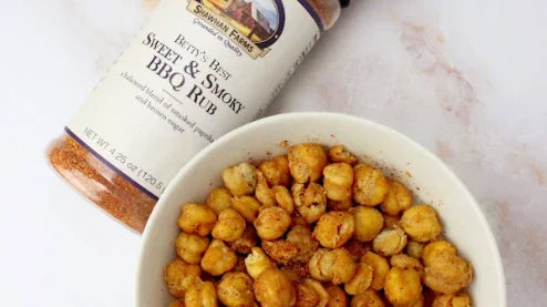 Crisp Chickpeas coated with Betty's Best Sweet and Smoky BBQ Rub