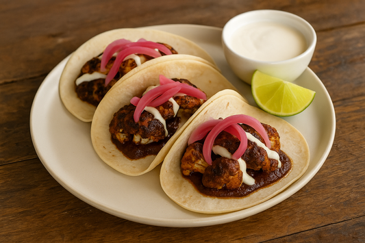 Mole Negro Tacos with Charred Cauliflower