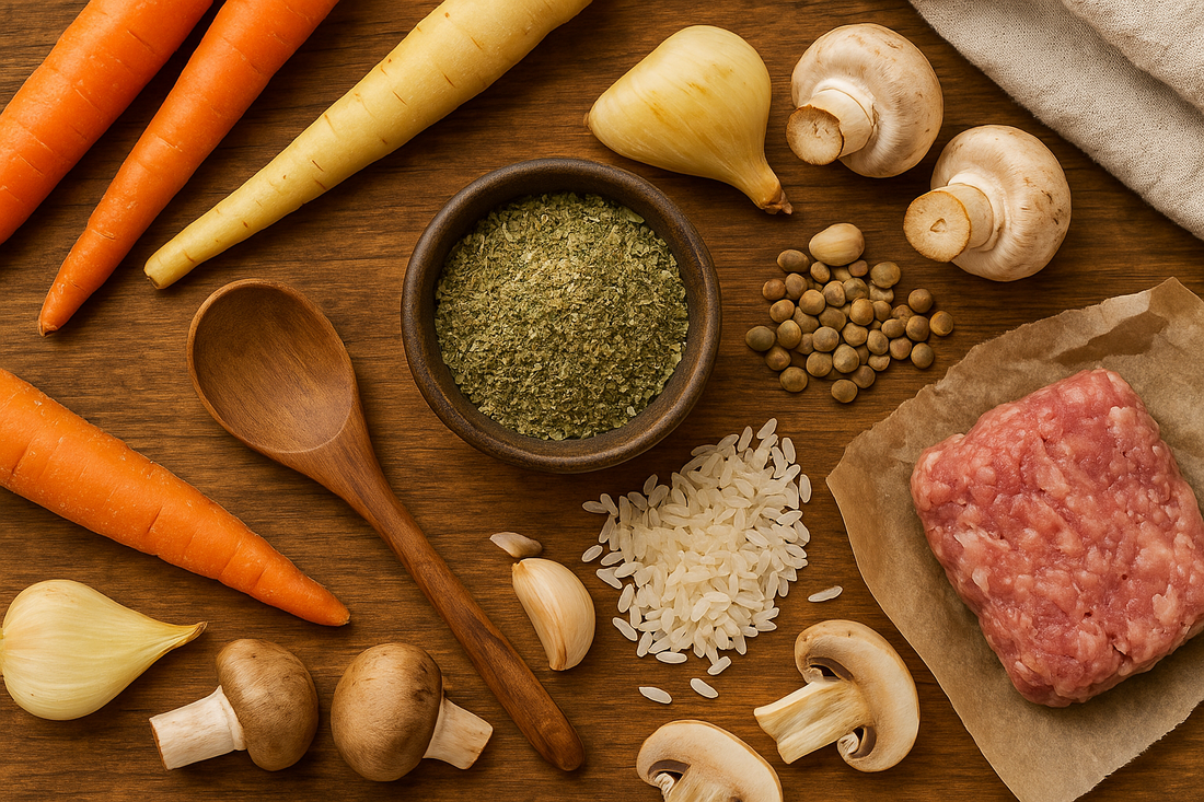 Rustic chicken pot pie with golden crust, filled with vegetables and seasoned with Shawhan Farms Poultry Seasoning.