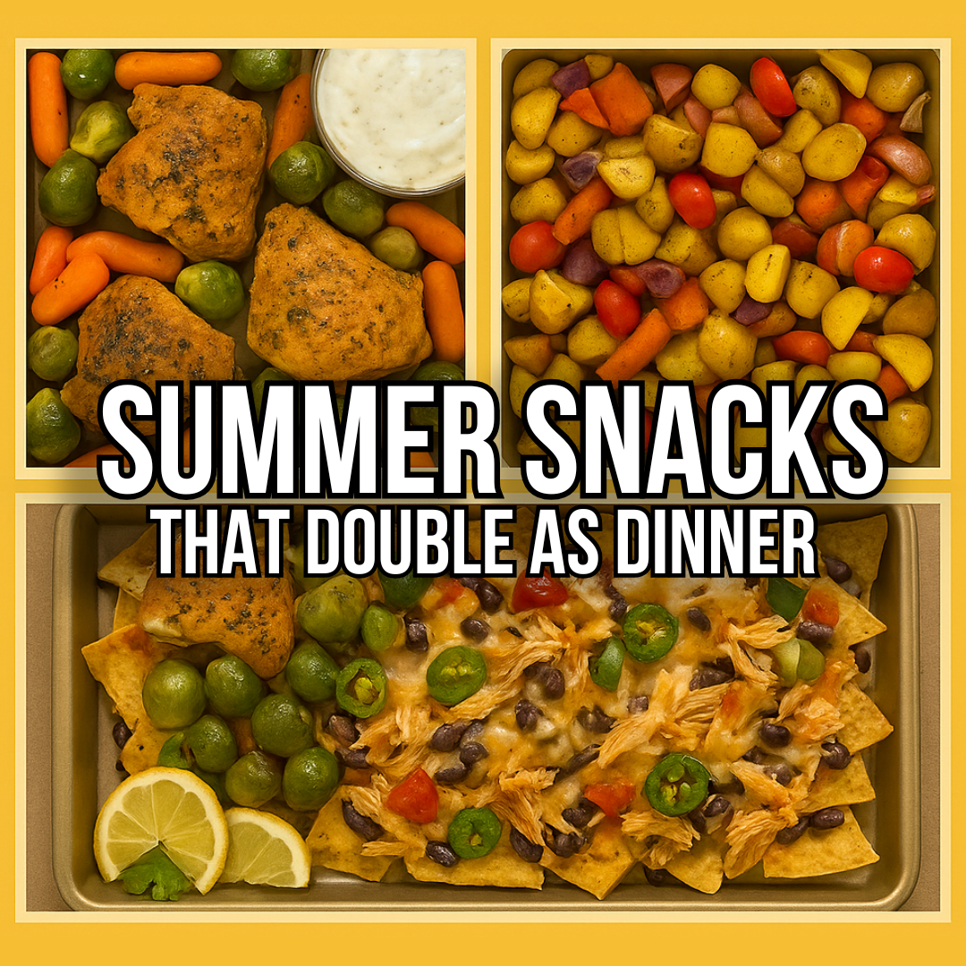 Summer snack board with fruit, crackers, cheese, and dip ready for grazing