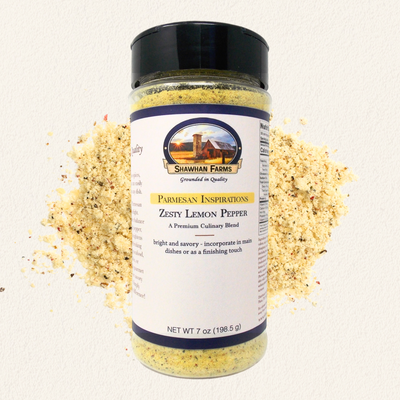 Shawhan Farms Zesty Lemon Pepper Parmesan Seasoning Topper jar