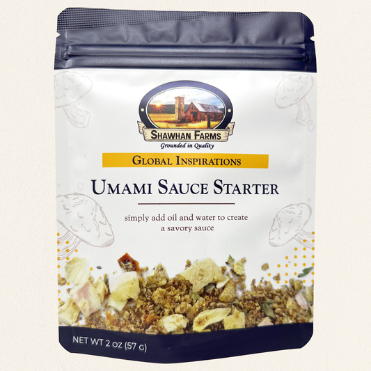 Packet of Shawham Farms Global Inspirations - Umami Sauce Starter

Simply add oil and water to create a savory sauce

NET WT 2 oz (57g)